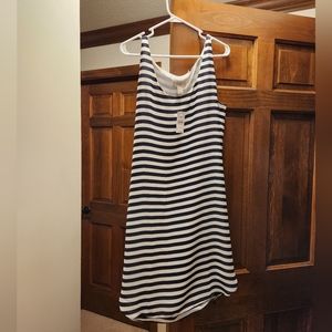 NWT Loft sleeveless Dress white/navy striped. Size Large